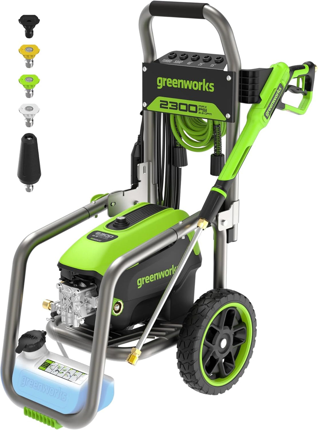 Greenworks Pro Brushless 2300 PSI (SGS Certified) 2.3 GPM Max / 1.2 GPM Electric Pressure Washer (Foldable Handles, Rugged Steel Frame, 25 FT Hose
