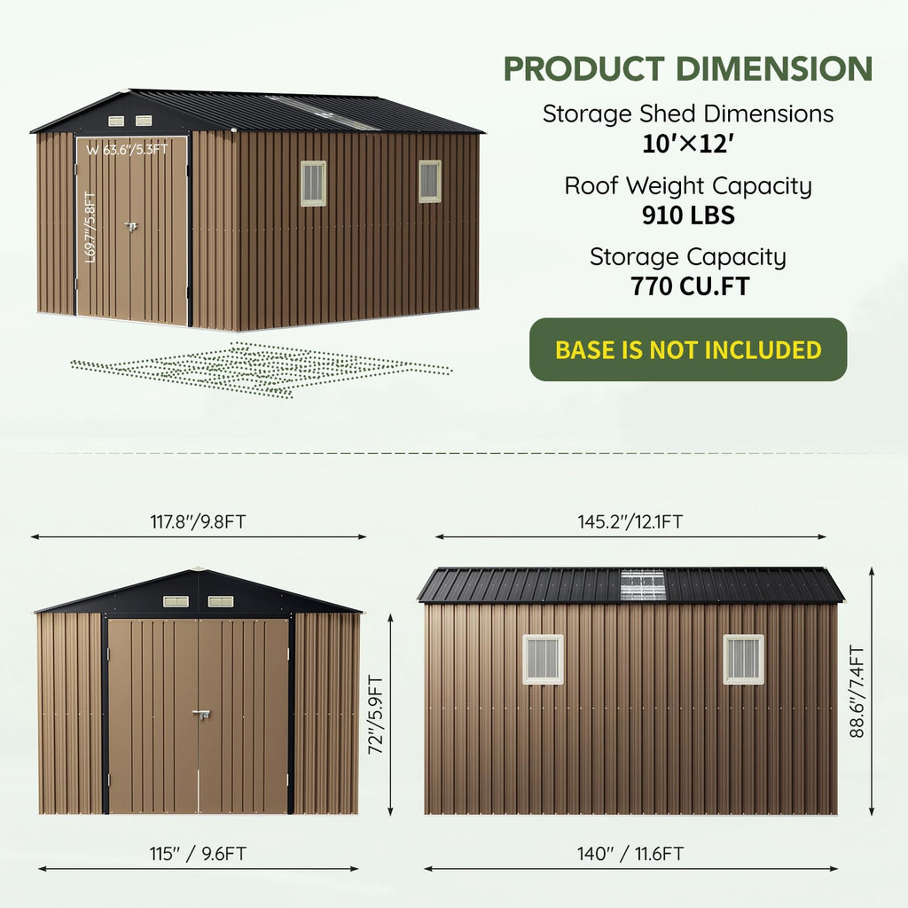 10x10 FT Outdoor Metal Storage Shed, Double Swing Doors, 2 Clear Windows,Tool Shed for Garden, Patio, Backyard Nightblue
