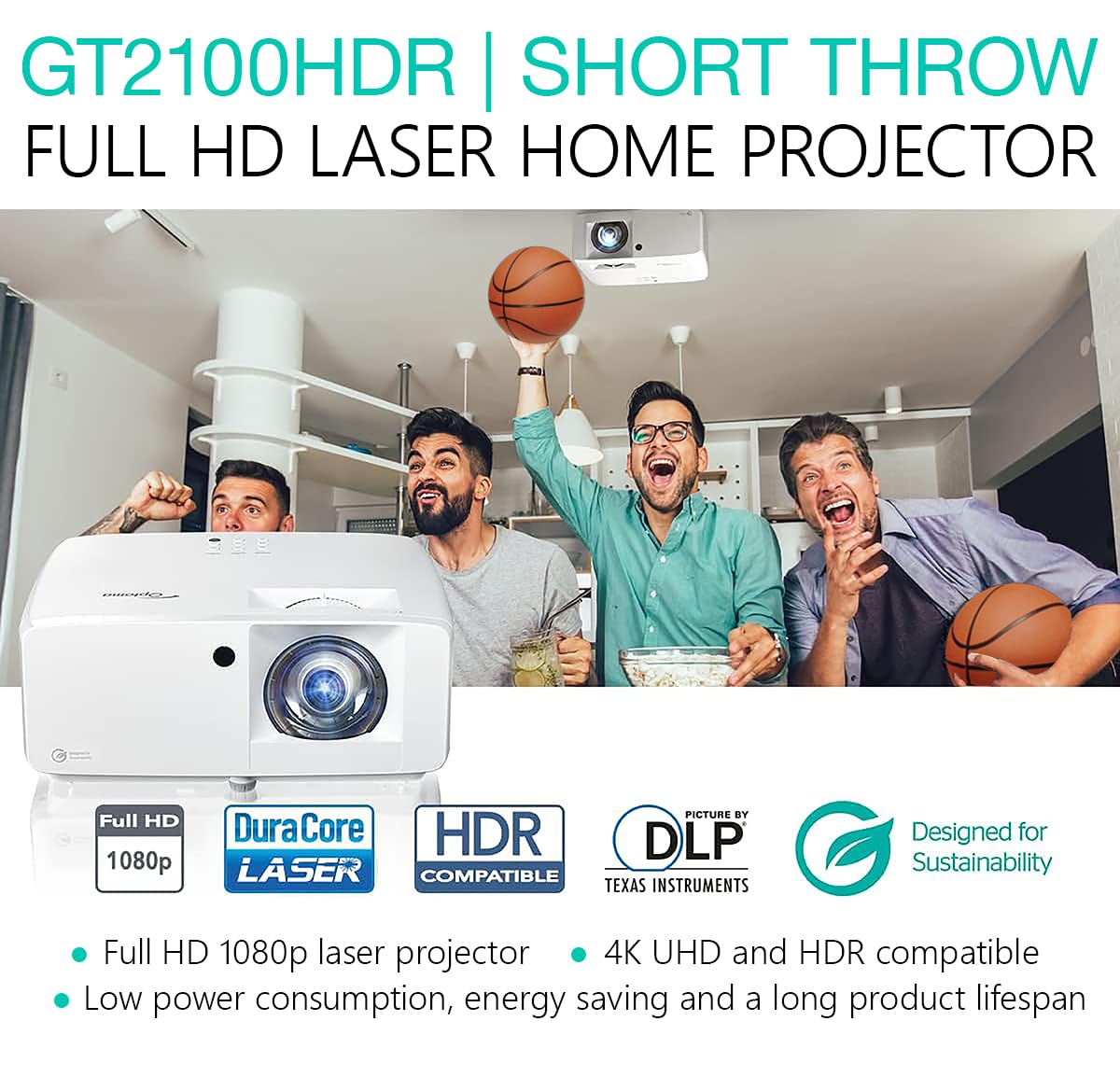 Optoma GT2000HDR Ultra-Compact Short Throw Full HD Home Laser Projector