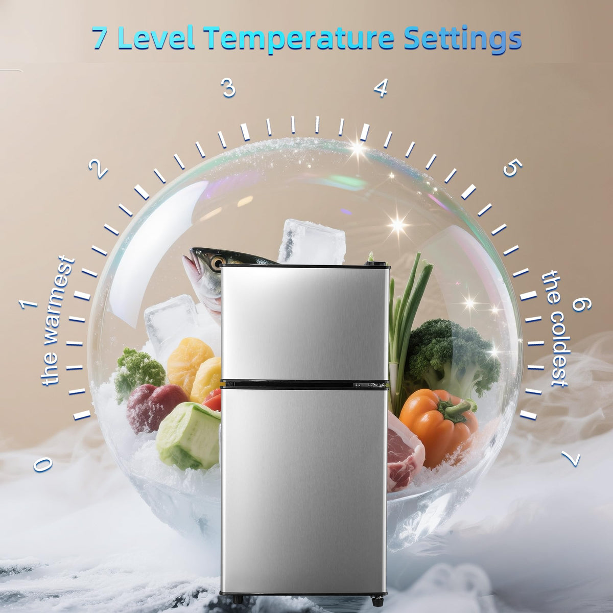 3.3 Cu. Ft. Mini Fridge with Freezer, Compact Refrigerator with Adjustable 7-Level Thermostat, Dorm Fridge for Kichen, RV, Office, Apartment, Black