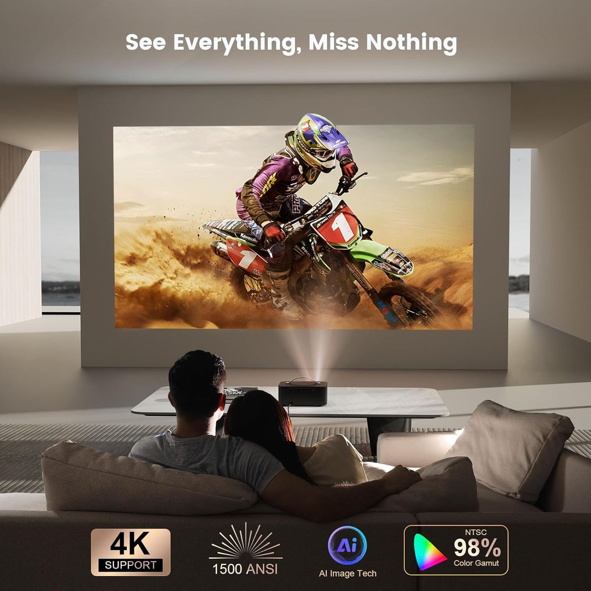 [1500 ANSI/Auto Focus/Built-in APPs] Outdoor-Projector-4K with Wifi6 and Bluetooth, Smart TV OS & DoIby Audio, Portable Projector with YouTube