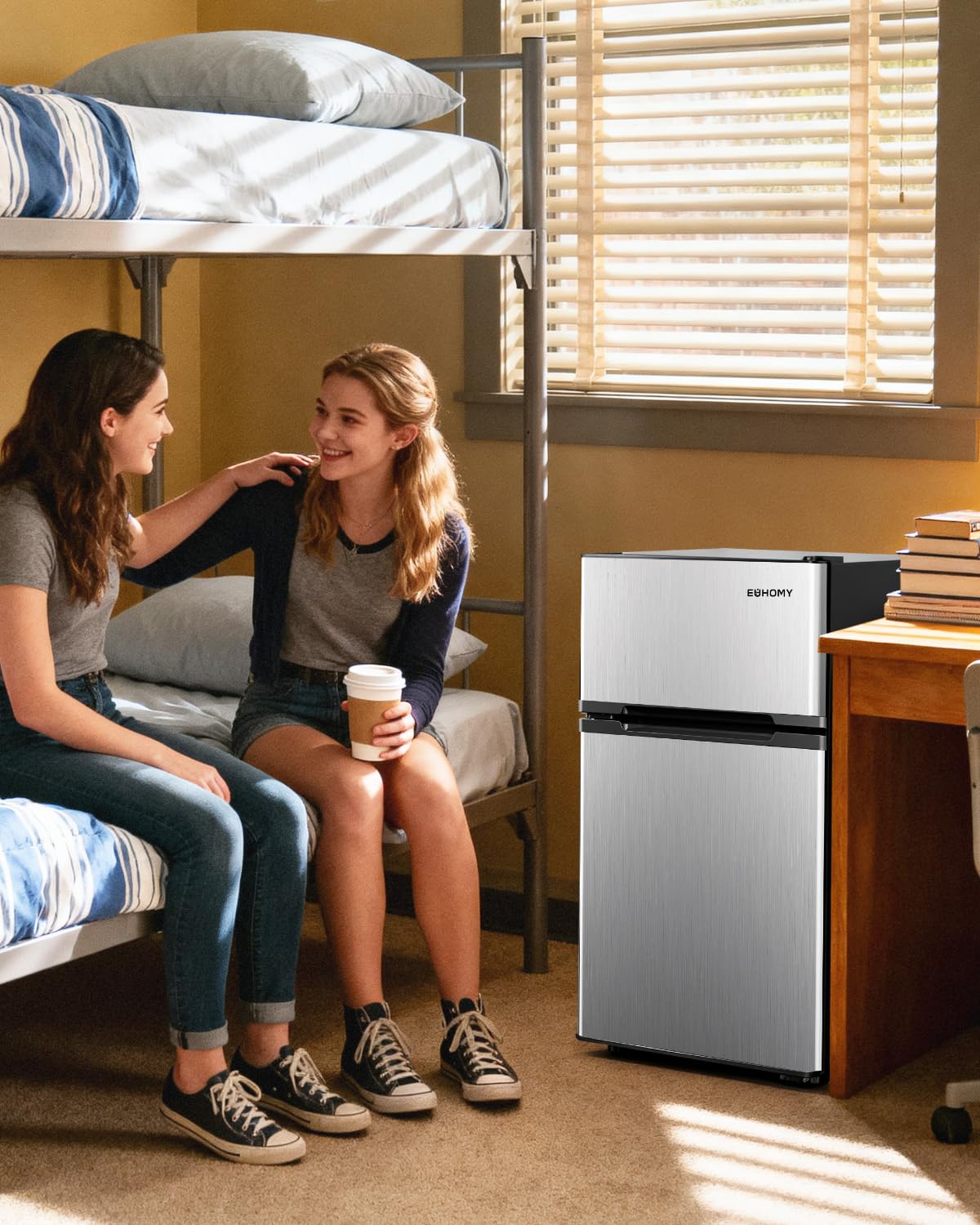 EUHOMY Mini Fridge with Freezer, 3.2 Cu.Ft Mini Refrigerator, Dorm Fridge with 2 Door For Bedroom/Apartment/Office-Food Storage Cooling Drink, Black