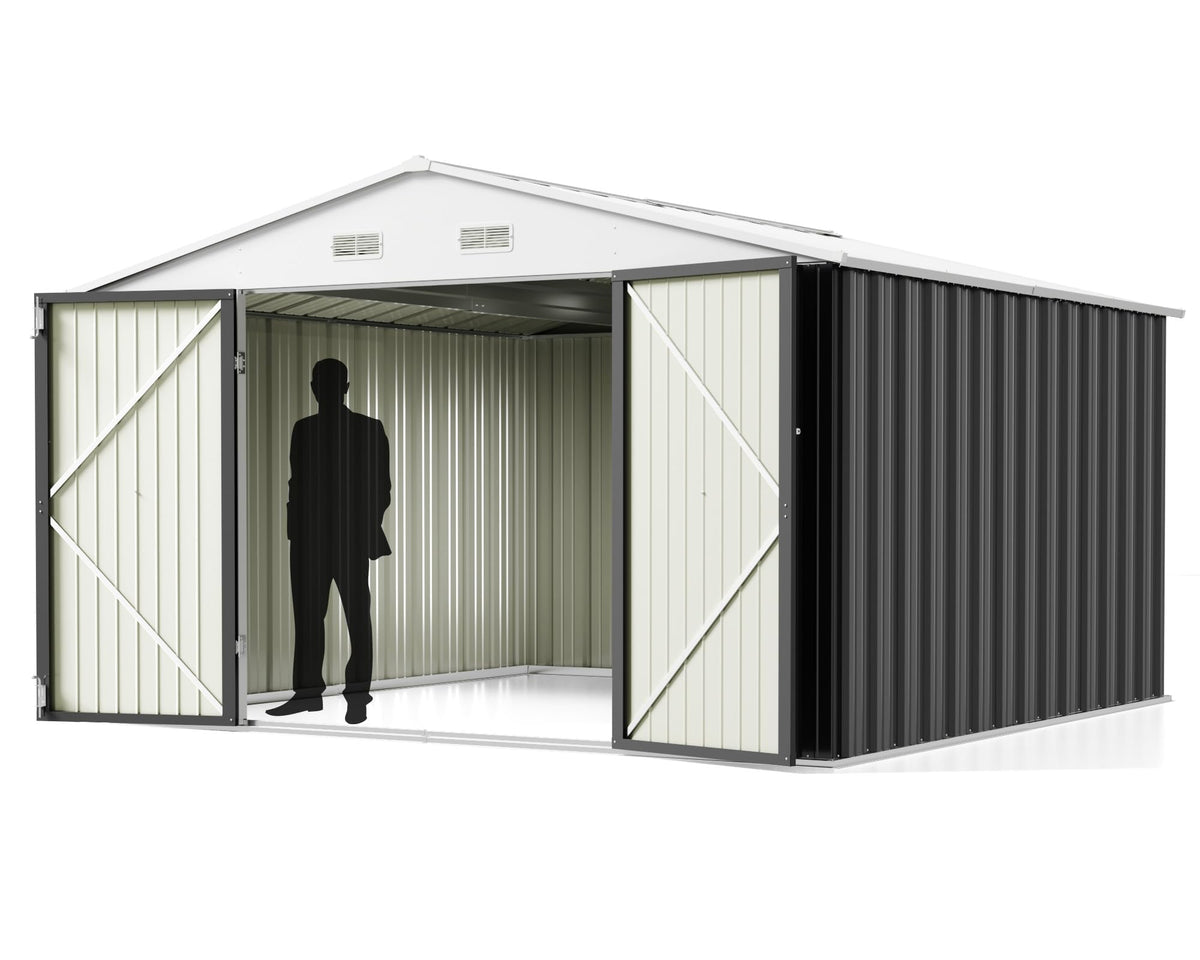 Greesum Outdoor Storage Shed 6 x 8 ft. Utility Tool Shed Metal Storage Garden Shed with Door & Lock for Patio Storage, Brown