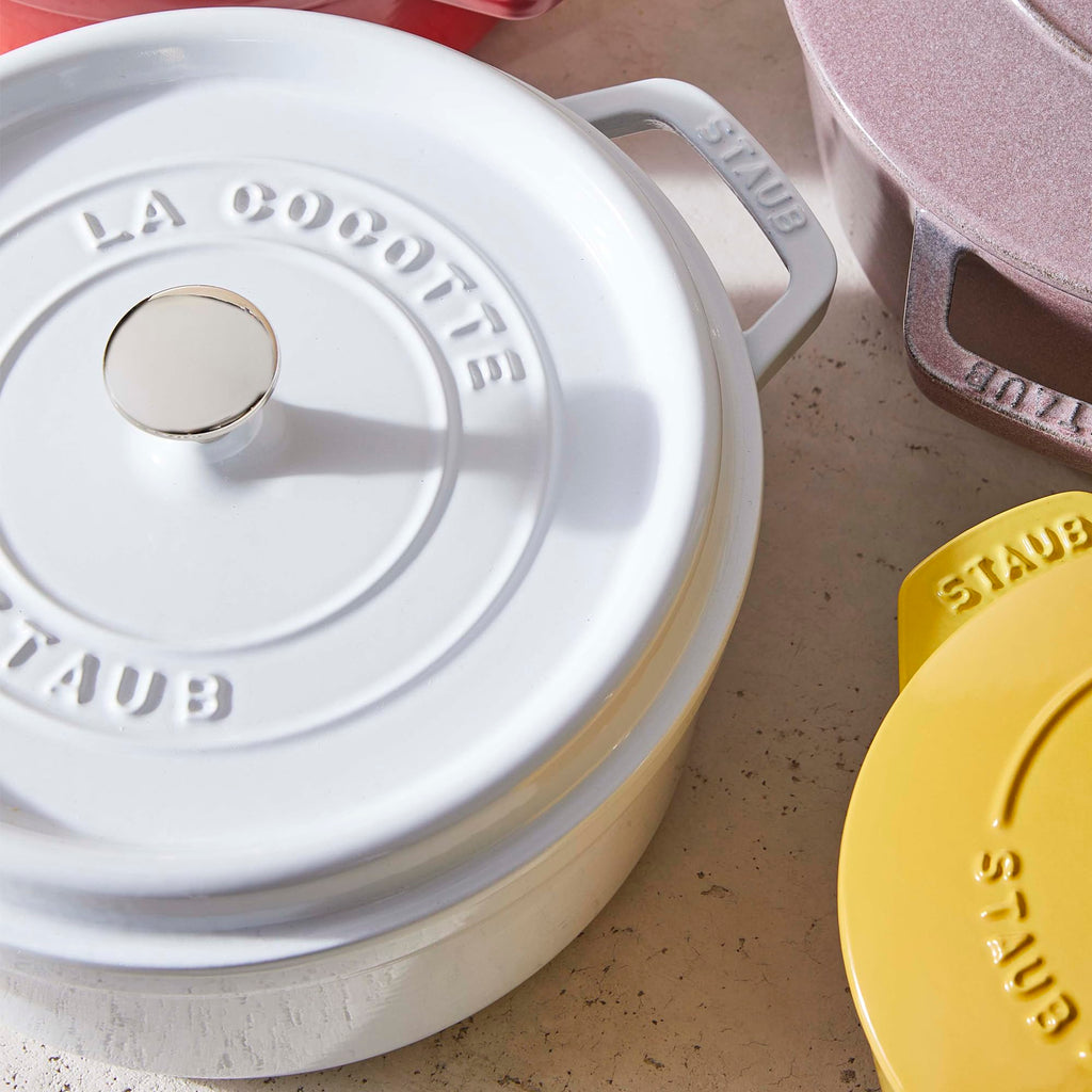Staub Cast Iron 7-qt Round Cocotte - White Truffle, Made in France