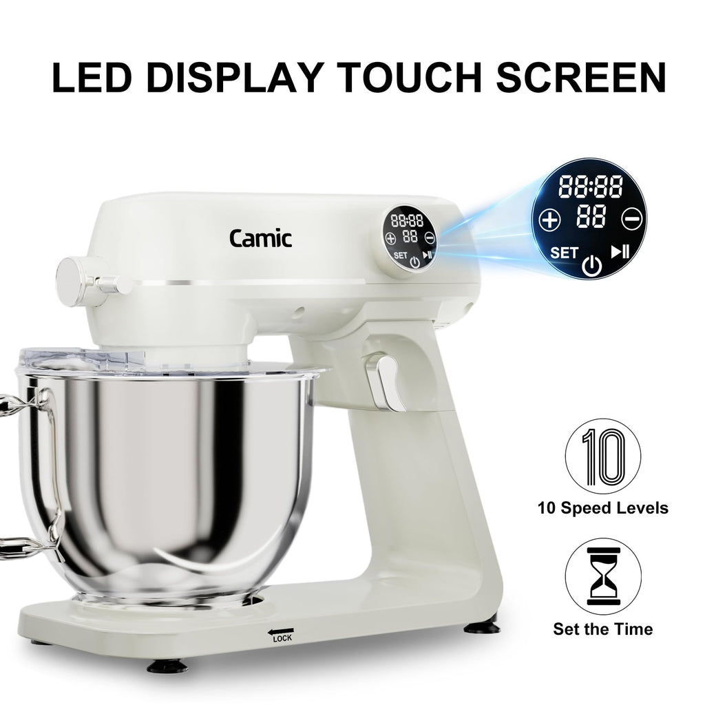 8.45 QT All Metal Stand Mixer,10 Speed Large Capacity Kitchen Mixer with Digital Timer & Tilt-Head, Electric Mixer with Whisk Dough Hook Mixing