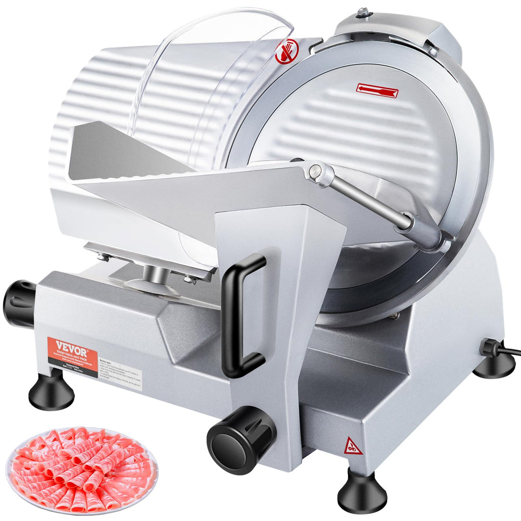 VEVOR Commercial Meat Slicer, 10 inch Electric Food Slicer, 240W Frozen Meat Deli Slicer, Premium Chromium-plated Steel Blade Semi-Auto Meat Slicer