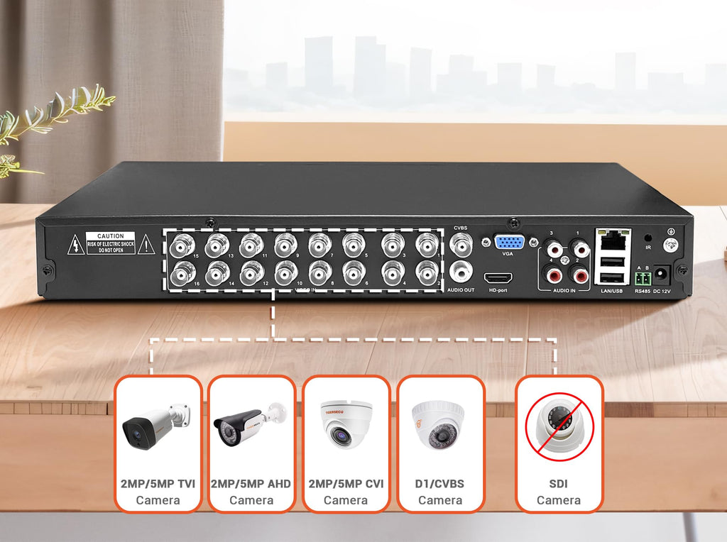 TIGERSECU Super HD 1080P 16 Channel DVR Security Recorder with 4TB Hard Drive, Hybrid 6-in-1 CCTV DVR Recorder Compatible with 2MP and 5MP TVI, AHD