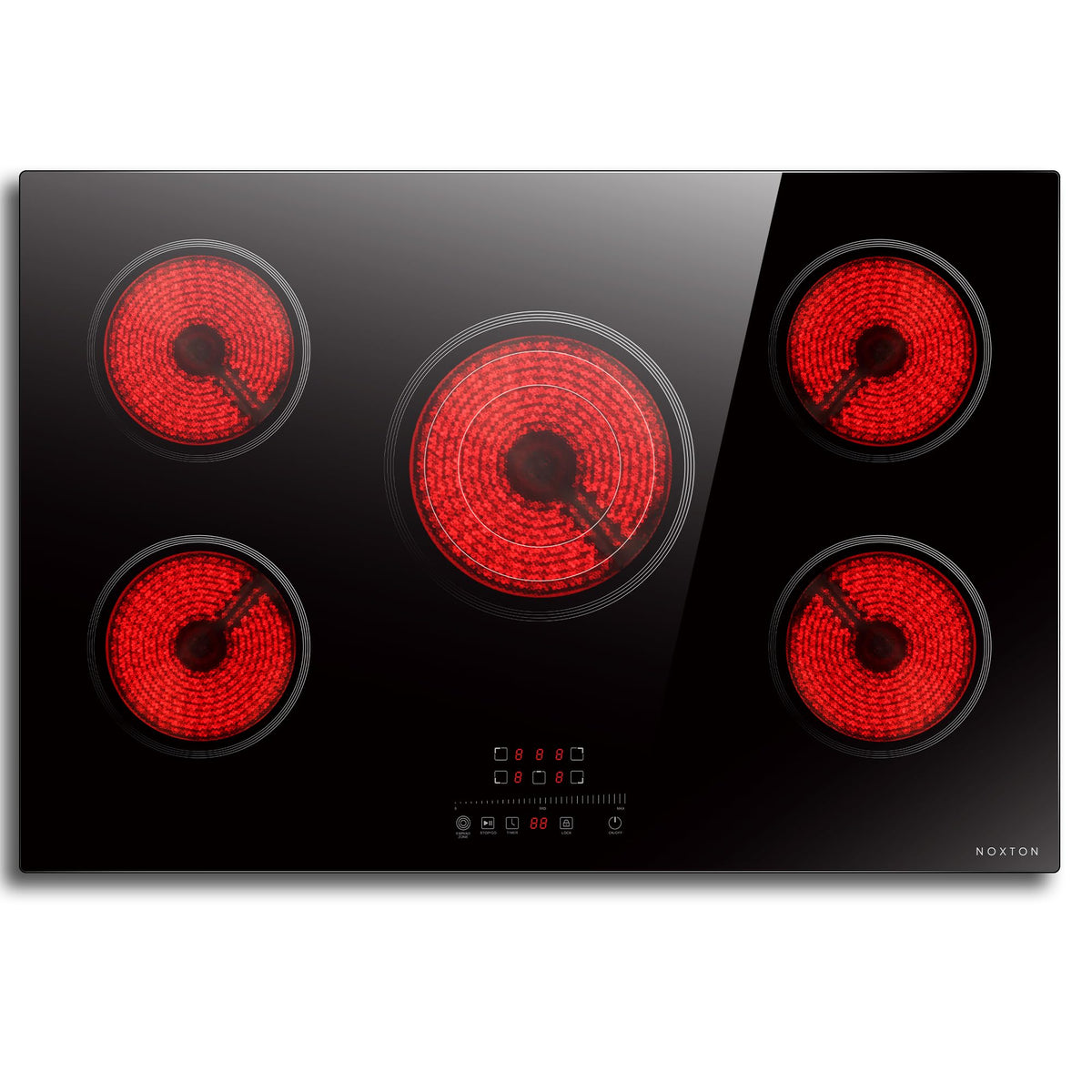 Noxton 30 Inch Electric Cooktop, 8400W 5 Burners Built-in Radiant Electric Stove Top, Slider Control, 9 Power Levels, Child Safety Lock, Timer, 220