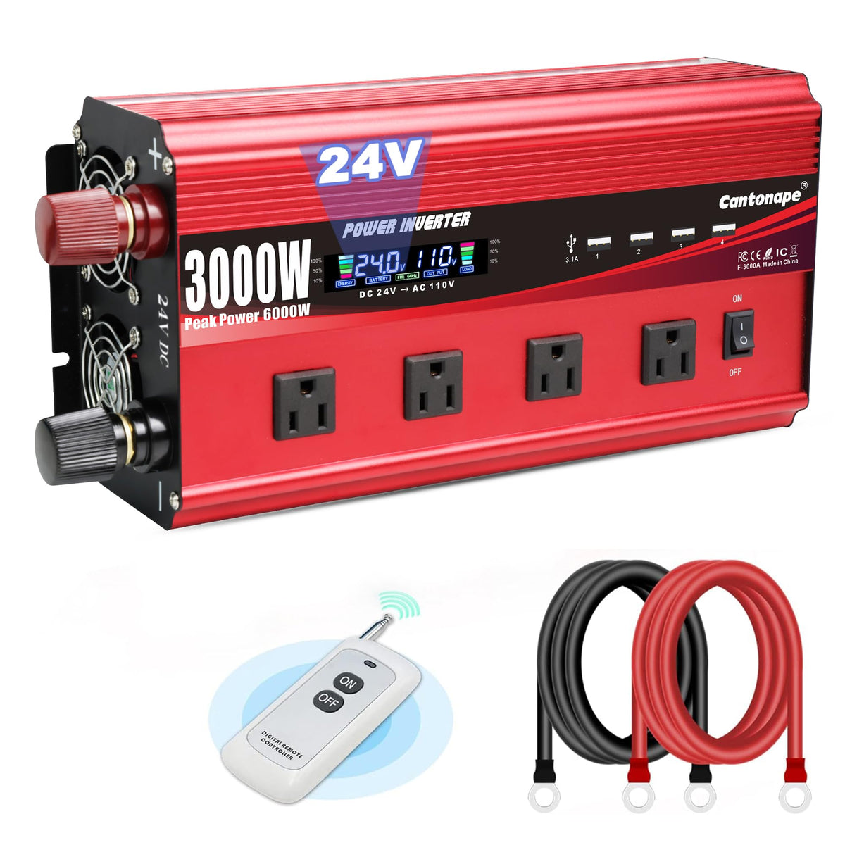 4000W Power Inverter 12V to 110V/120V DC to AC with LCD Display, Remote Controller 5 x AC Outlets and 4 x 3.1A USB Car Adapter for Car Truck Boat RV