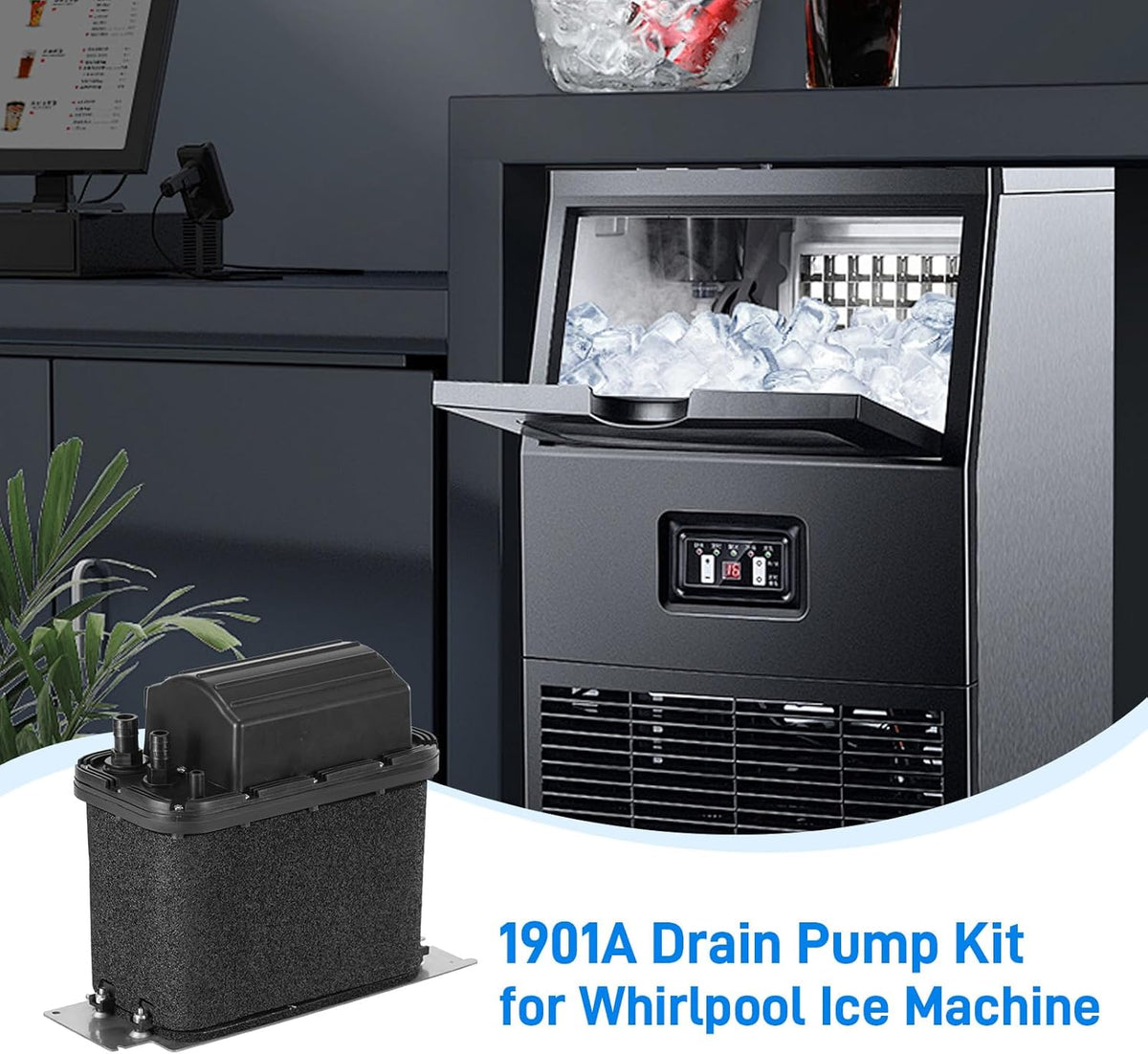 1901A Drain Pump Compatible with Whirlpool, Ice Machine Drain Pump Replaces 1901, 2185528, 2208534, 2310253, AH3650734, EA3650734, PS3650734