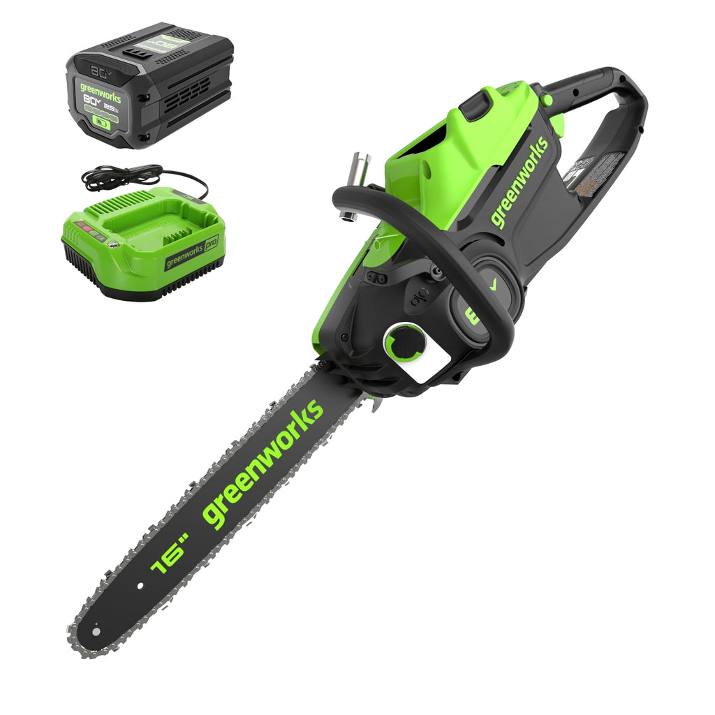 Greenworks 80V 18" Brushless Cordless Chainsaw (Great For Tree Felling, Limbing, Pruning, and Firewood) / 75+ Compatible Tools), 2.0Ah Battery and