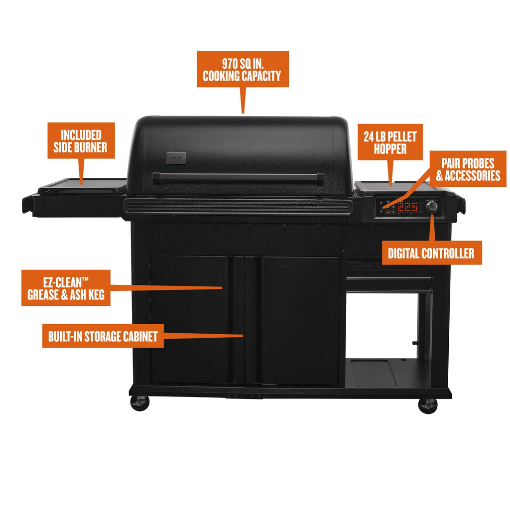 Traeger Woodridge Elite Electric Wood Pellet Grill and Smoker, 970 Sq. In., Side Sear Station, WiFIRE Technology, Super Smoke Mode, Outdoor Pellet