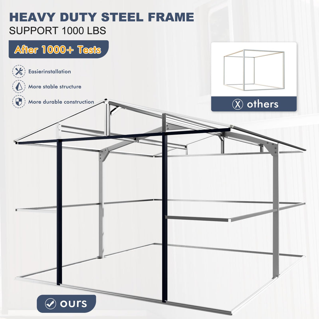 10x12 FT Metal Outdoor Storaged Shed with Floor Base Waterproof Heavy Duty Reinforced Frame with Unique Clear Roof Skyview Windows Air Vent for