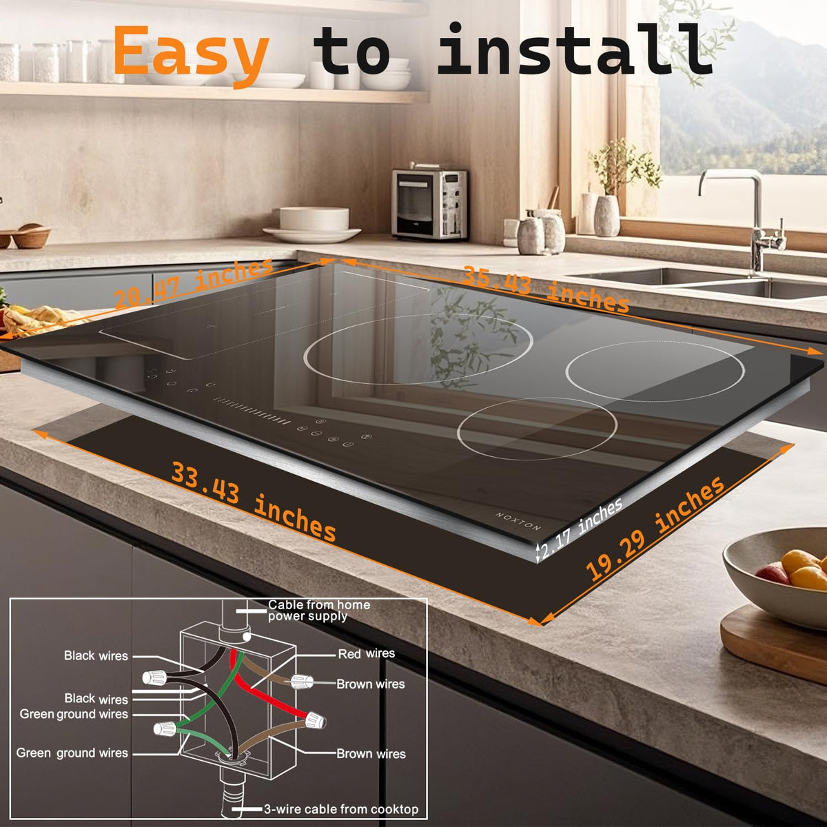 Noxton 24 Inch Induction Cooktop, 4 Burners Electric Cooktop, Upgraded Induction Stovetop with Flex Zone, Power Boost, Pause, 9 Power Levels, Child