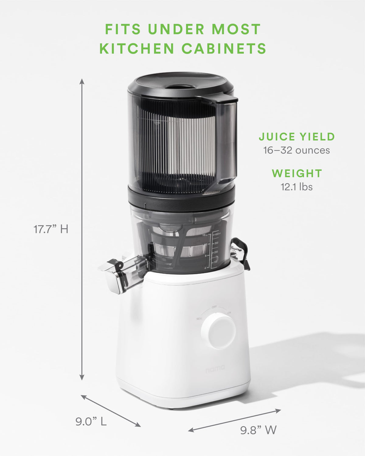 Nama J2 Cold Press Juicer C Self Feeding for Hands-Free Operation with Wide Mouth Hopper for Whole Recipe Loading, Zero Waste Masticating Juicer For