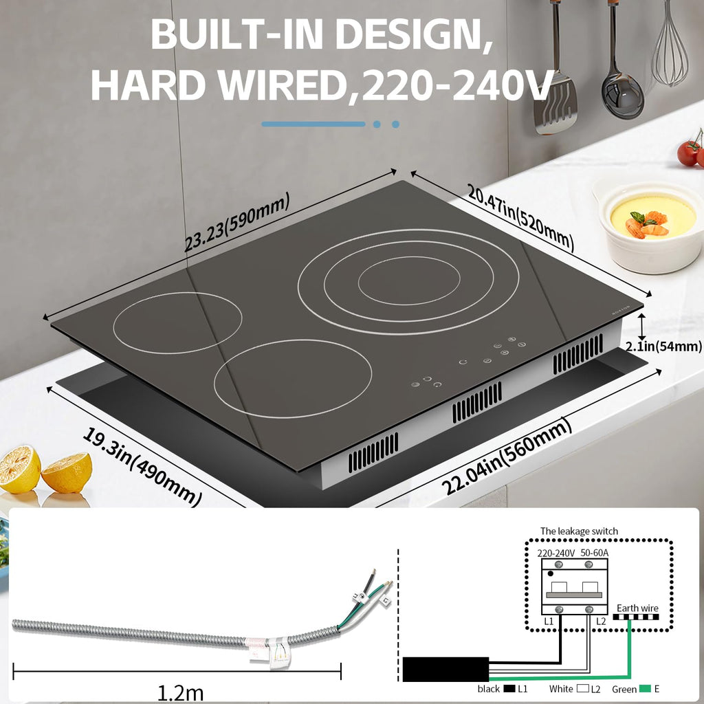 Noxton 30 Inch Electric Cooktop, 8400W 5 Burners Built-in Radiant Electric Stove Top, Slider Control, 9 Power Levels, Child Safety Lock, Timer, 220