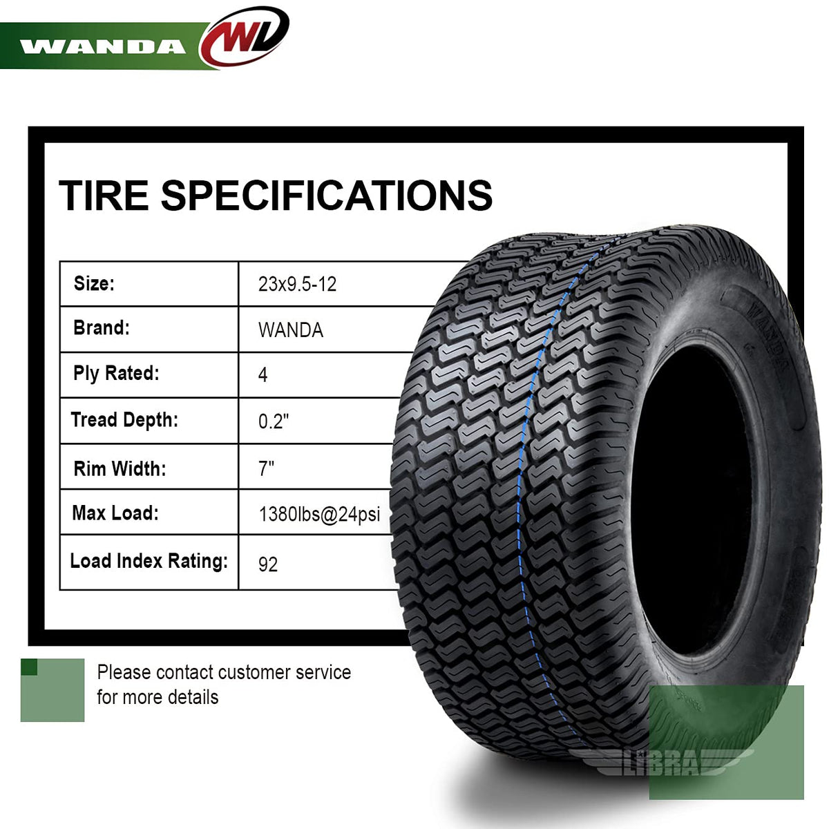 WANDA Set 2 23x10.5-12 Lawn Mower Cart Turf Tires P332 /4 ply - 13049