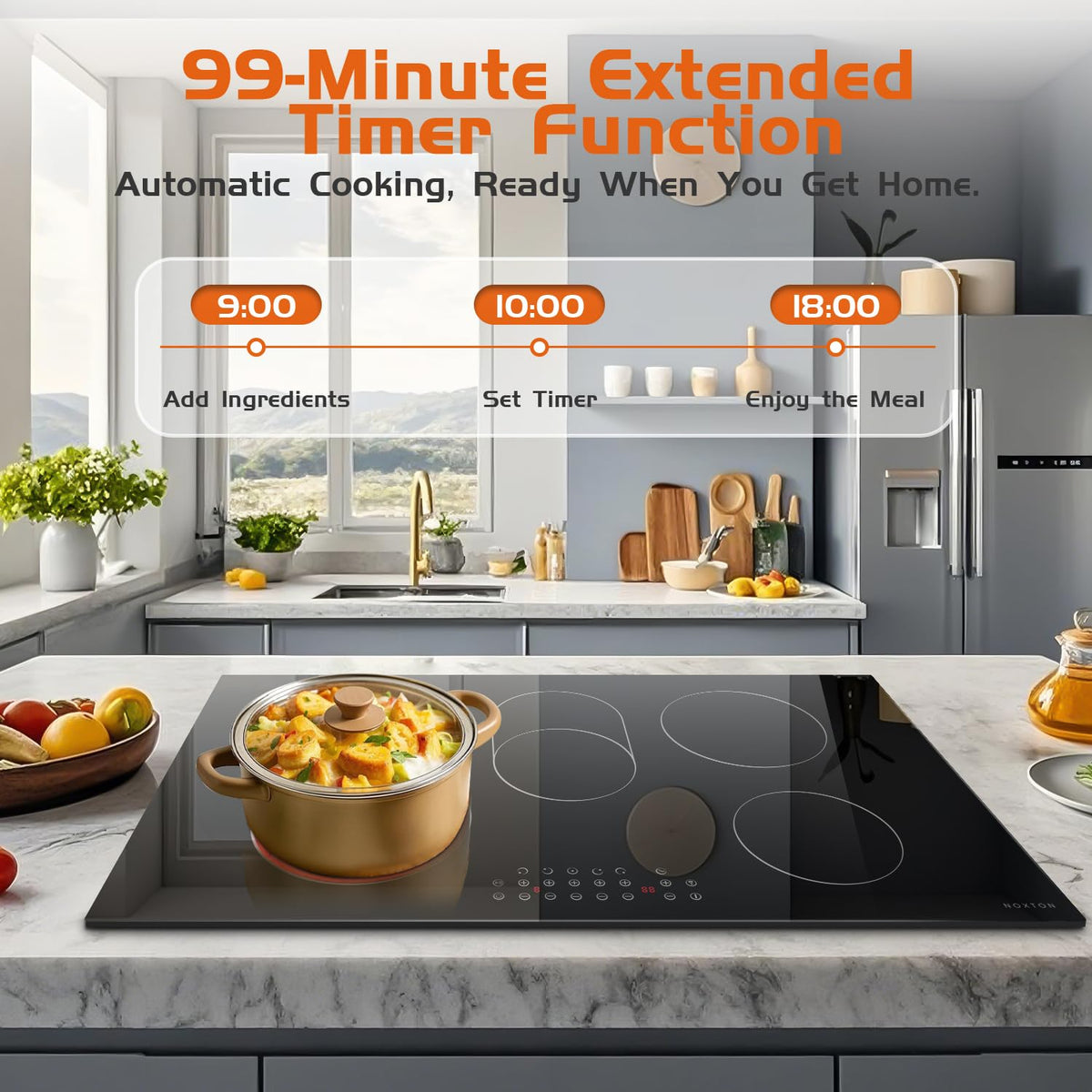 Noxton 30 Inch Electric Cooktop, 8400W 5 Burners Built-in Radiant Electric Stove Top, Slider Control, 9 Power Levels, Child Safety Lock, Timer, 220
