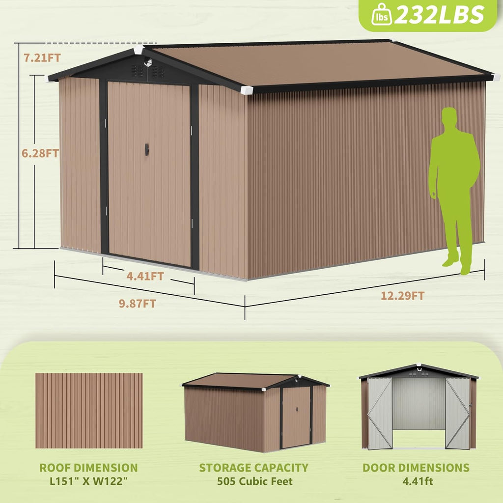 Metal Storage Shed,10x12 Outdoor Storage Building,Large Backyard Sheds with Lockable Door,Waterproof Outside Storage Shed