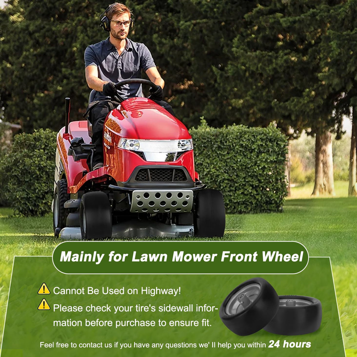 2 Pcs 13x6.50-6 Lawn Mower Tires Flat Free with 3/4" 1/2" 5/8" Bearings