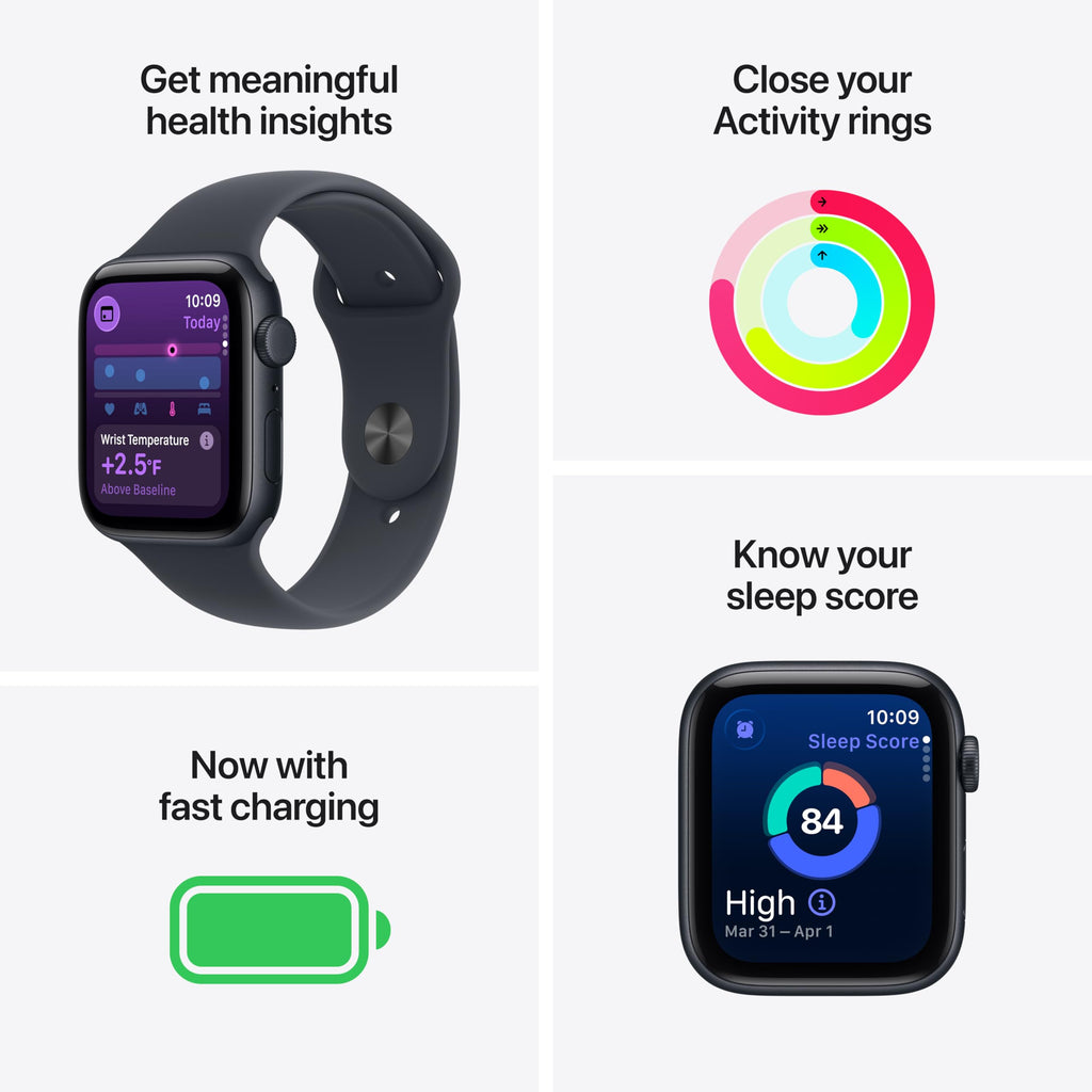 Apple Watch SE 3 [GPS 44mm] Smartwatch with Midnight Aluminum Case with Midnight Sport Band - M/L. Fitness and Sleep Trackers, Heart Rate Monitor