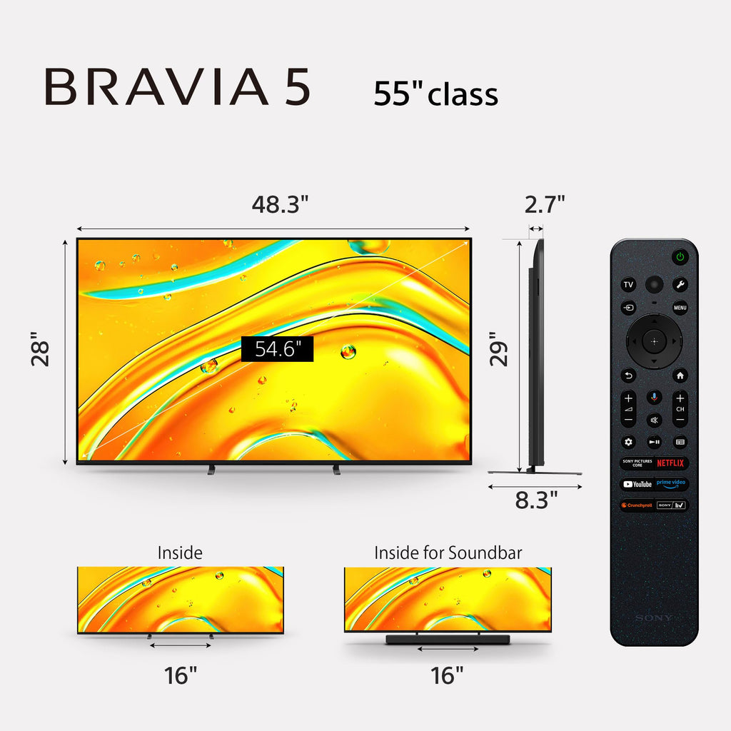 Sony BRAVIA 5 65 Inch TV, Mini LED, 4K Smart Google TV, XR Processor with AI Technology,120hz Television with Dolby Vision/Atmos, Exclusive Features