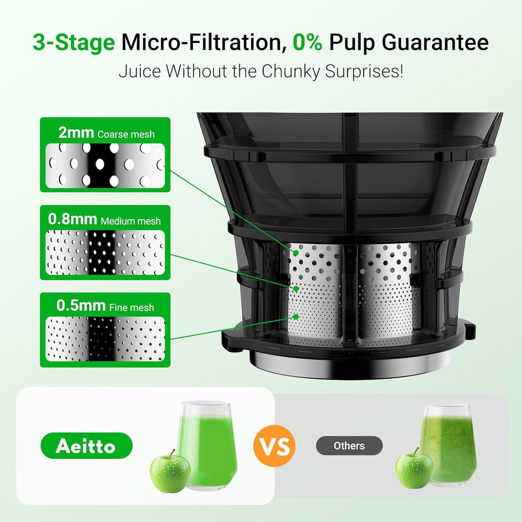 Cold Press Juicer, 5.8" Extra Large Feed Chute, Aeitto Masticating Juicer Machines, Easy to Clean wiht Brush, Fit Whole Vegetables & Fruits