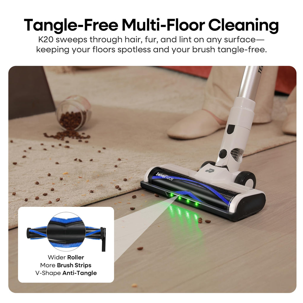 ElecKeys Cordless Vacuum Cleaner, 580W 48KPA 65Mins Vacuum Cleaners for Home, Self-Standing Anti-Tangle Vacuum with LED Display, Rechargeable