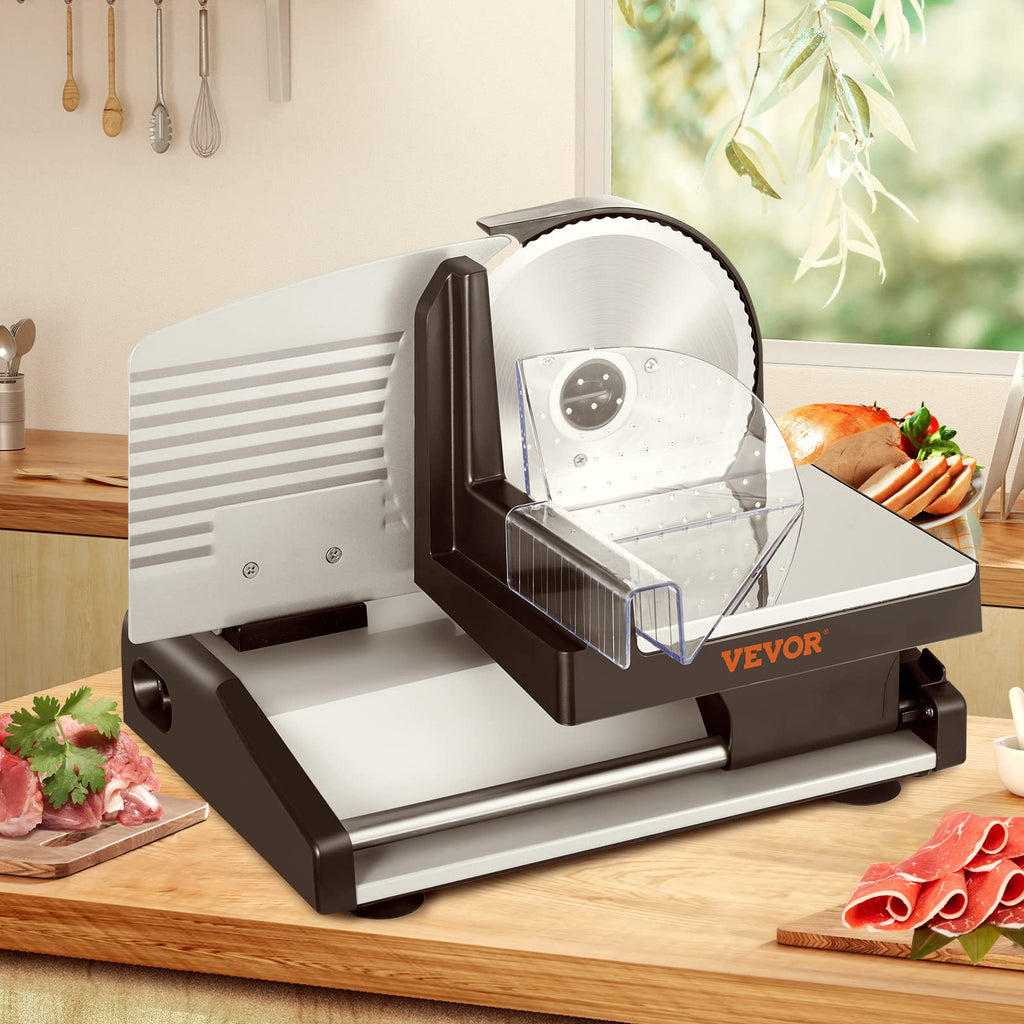 VEVOR Commercial Meat Slicer, 10 inch Electric Food Slicer, 240W Frozen Meat Deli Slicer, Premium Chromium-plated Steel Blade Semi-Auto Meat Slicer