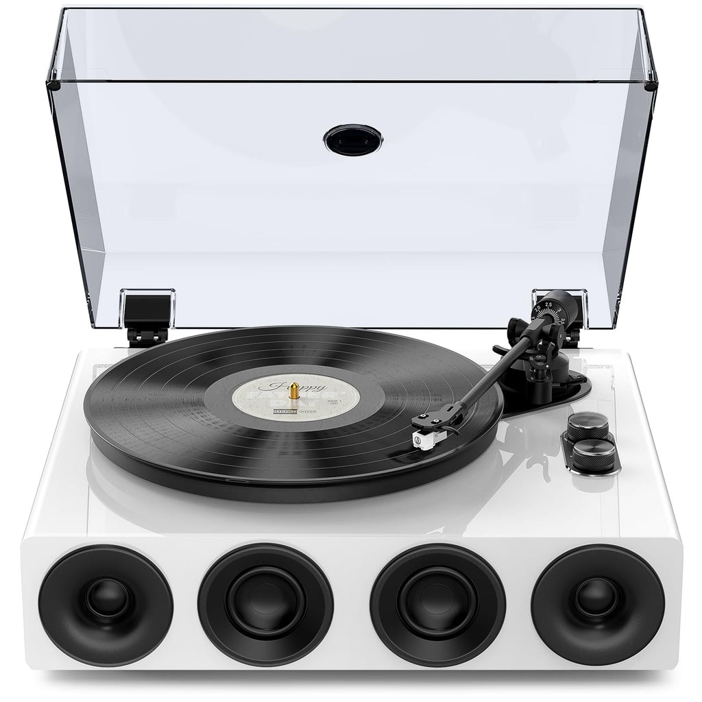 1 by ONE High Fidelity Belt Drive Turntable with Built-in Speakers, Vinyl Record Player with Magnetic Cartridge, Bluetooth Playback and Aux-in