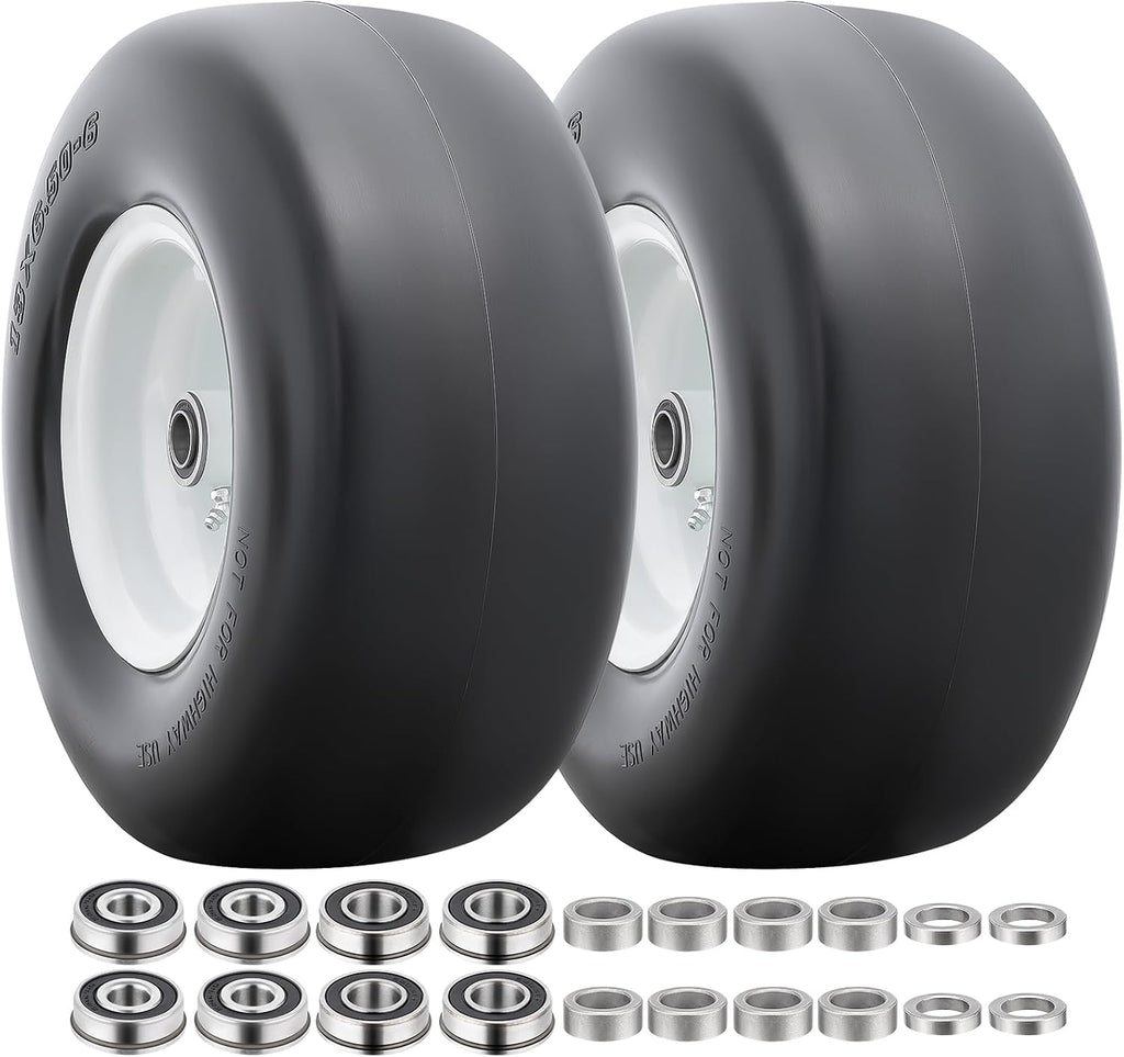 2PCS 13x6.50-6 Flat Free Lawn Mower Tires, 13" Solid Tire and Wheel