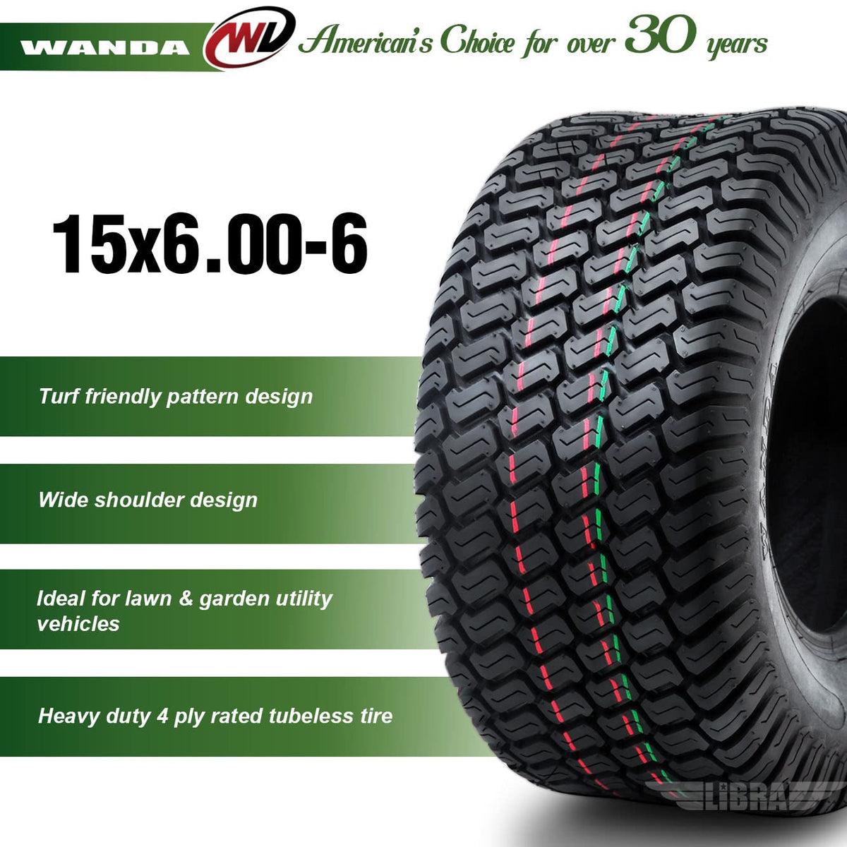 WANDA Set 2 23x10.5-12 Lawn Mower Cart Turf Tires P332 /4 ply - 13049