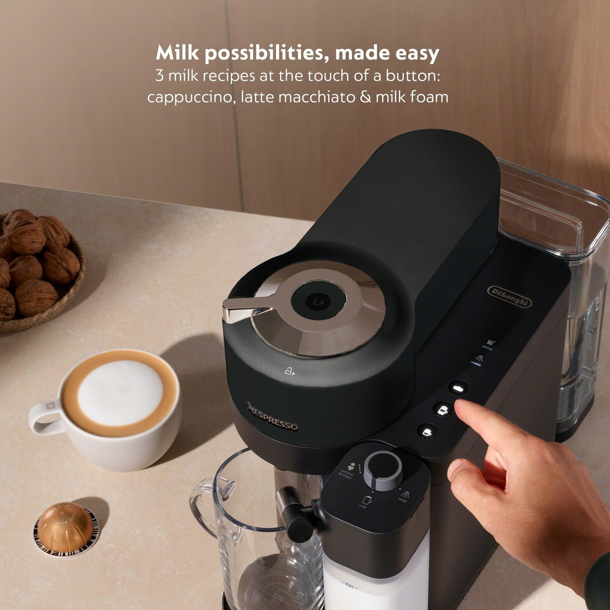 Nespresso Vertuo Lattissima Coffee and Espresso Maker by De'Longhi, Matte Black & Glossy