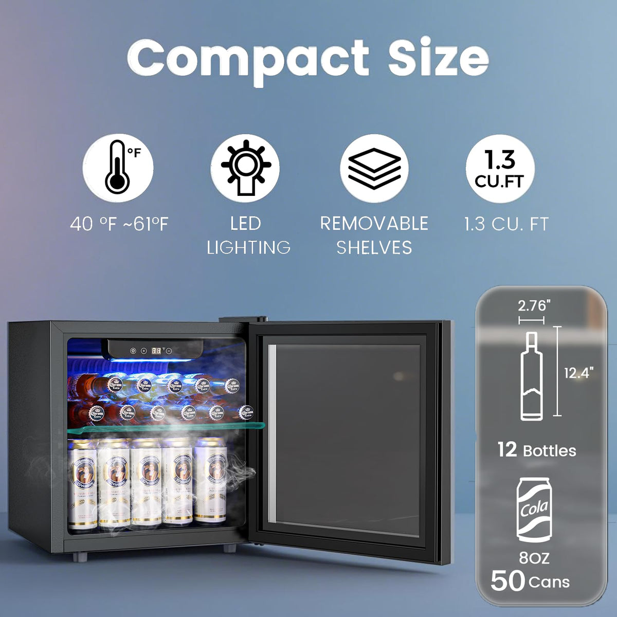 COWSAR 4.5 Cu.Ft Wine Fridge 37 Bottle, ETL Approved Freestanding Wine Cooler 145 Can Beverage Refrigerator with Stainless Steel Reversible Glass