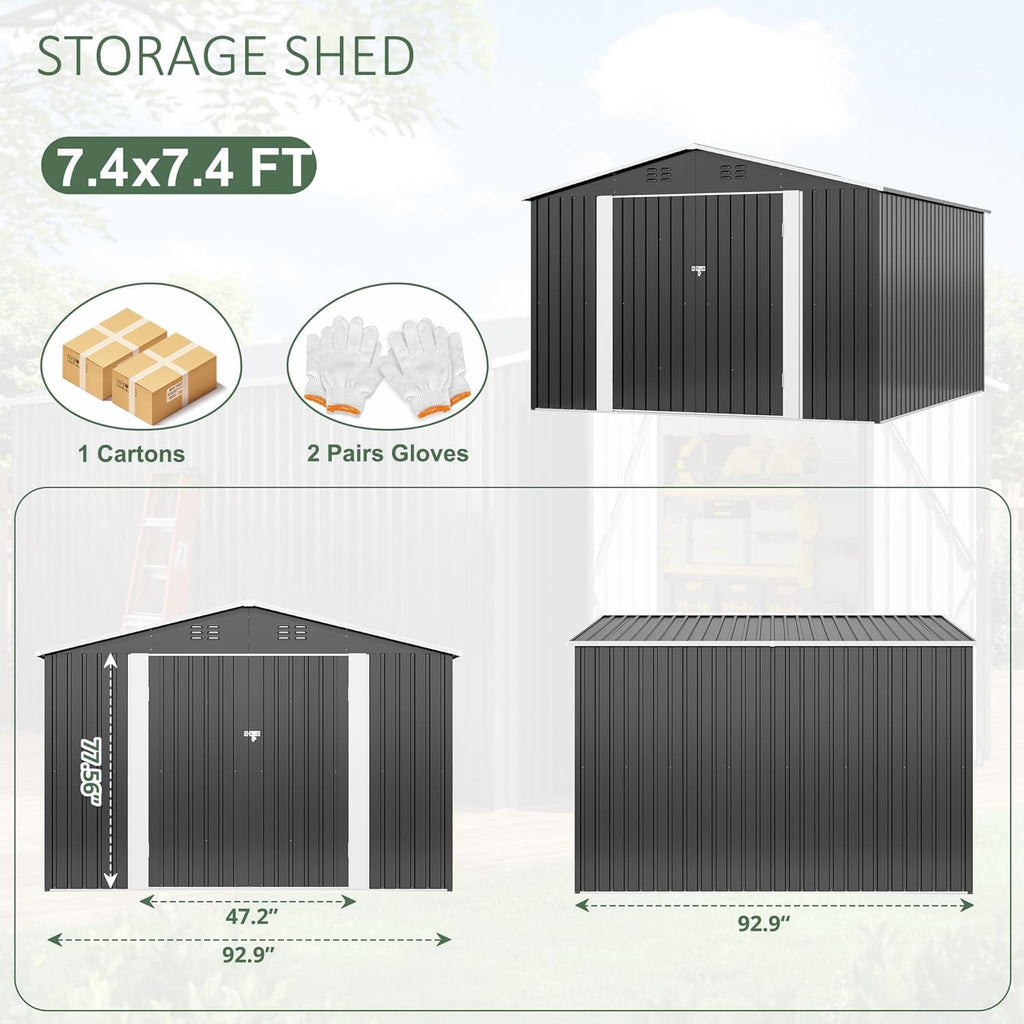 Polar Aurora 12x14 FT Outdoor Storage Shed, Garden Shed with Updated Frame Structure and Lockable Doors, Metal Tool Sheds for Backyard Garden Patio