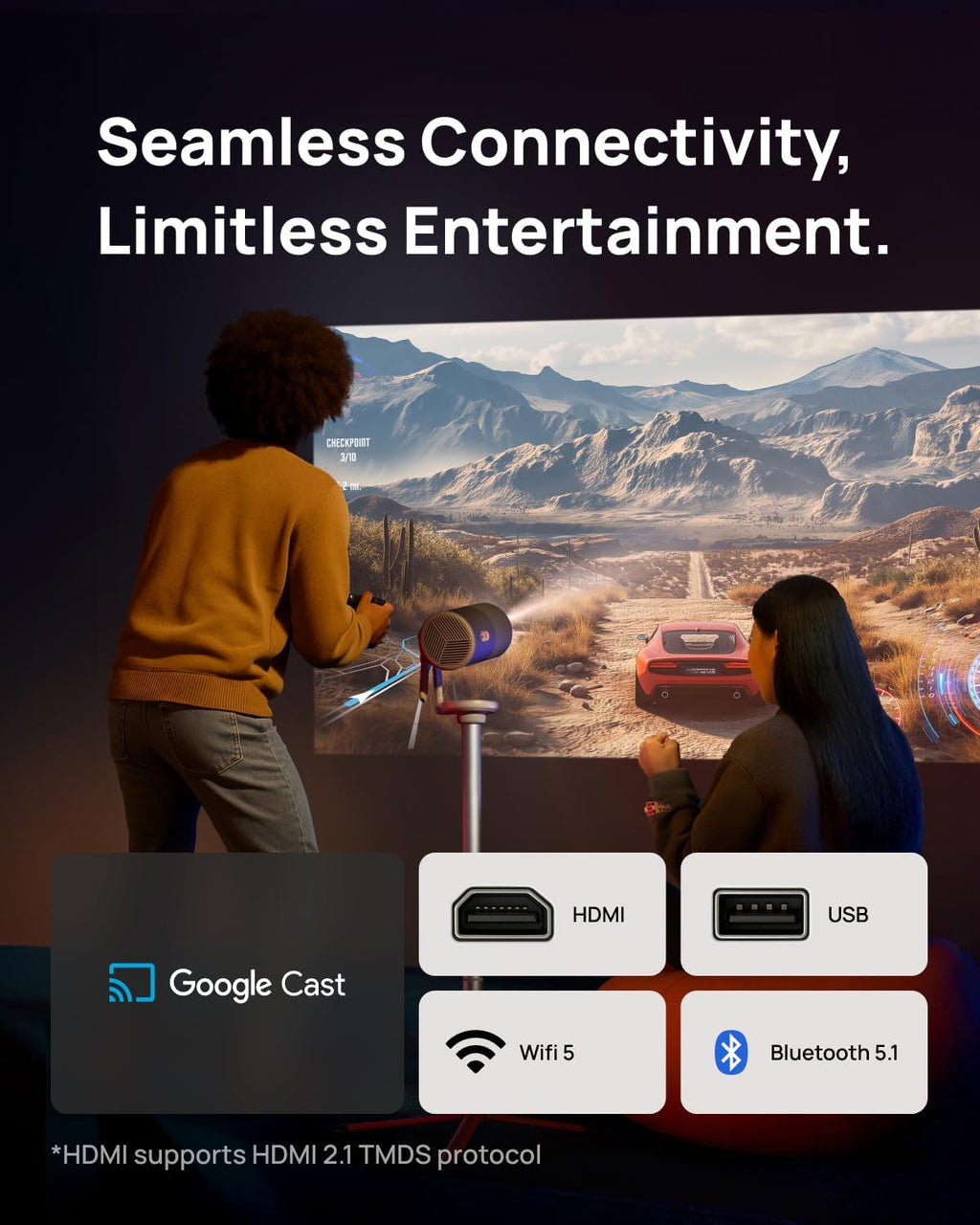 XGIMI MoGo 4 2025 NEW Portable Projector with PowerBase Stand, 5 Hours of Playtime, Google TV with Licensed Netflix, 360 Adjustable Stand, 450 ISO