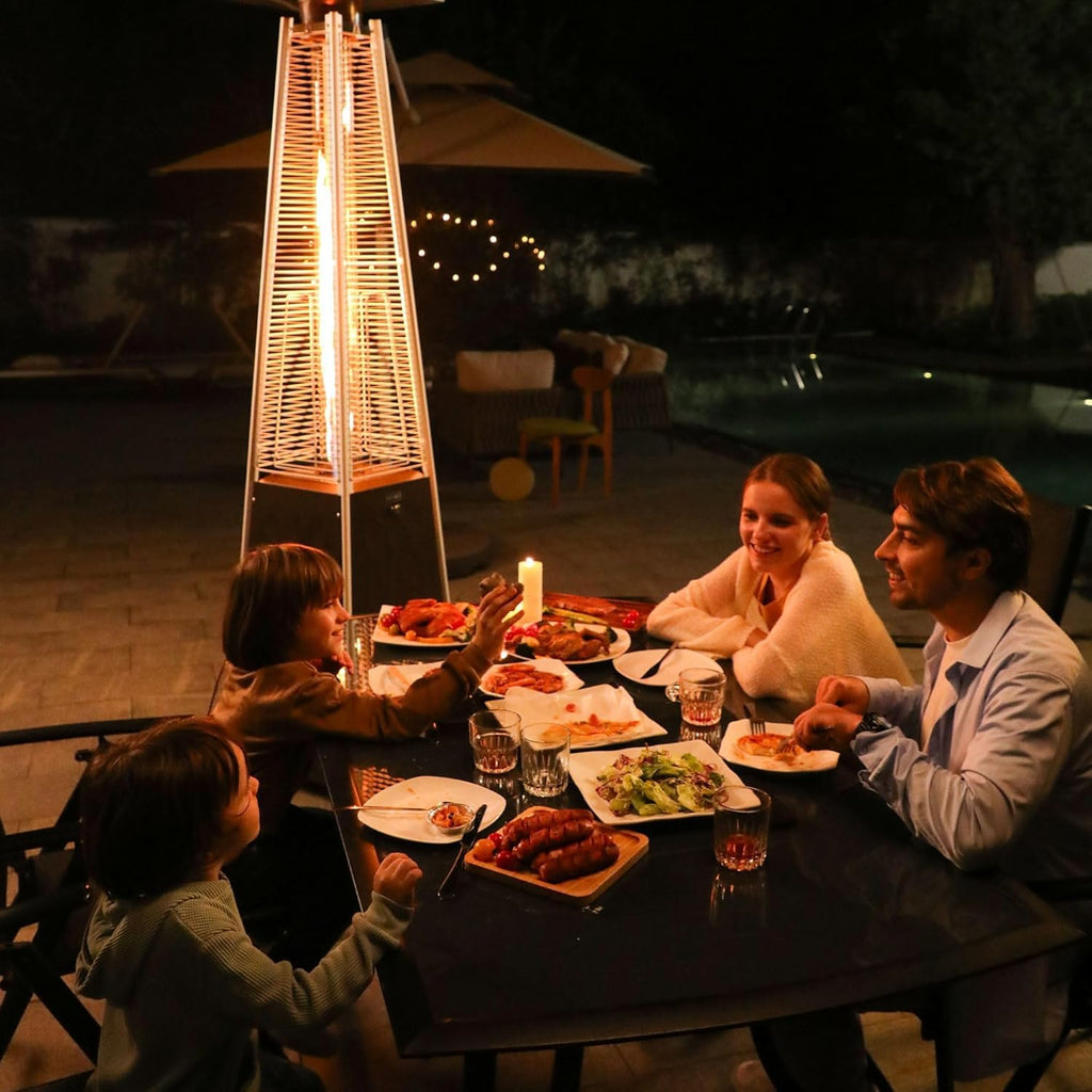 EAST OAK 48,000 BTU Pyramid Patio Heater, Quartz Glass Tube Propane Outdoor Heater with Wheels, Triple Safety Protection, 2025 Upgrade for Home