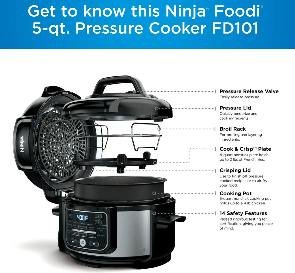 Ninja Foodi 10-in-1 Pressure Cooker & Air Fryer Combo, 6.5 Qt Stainless Steel Multi Cooker C Slow Cook, Steam, Bake, Roast, Dehydrate, Sear C Perfect