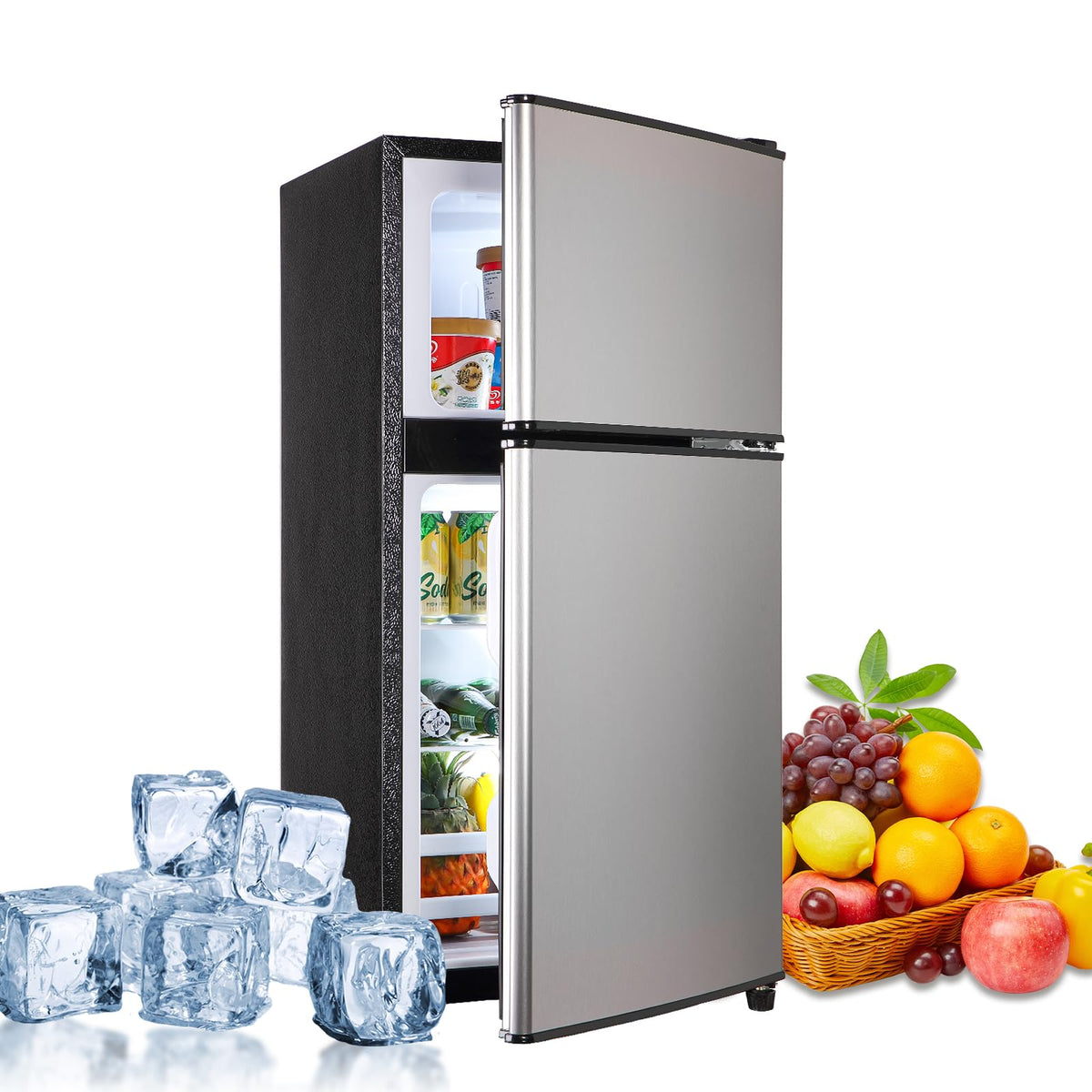 3.3 Cu. Ft. Mini Fridge with Freezer, Compact Refrigerator with Adjustable 7-Level Thermostat, Dorm Fridge for Kichen, RV, Office, Apartment, Black
