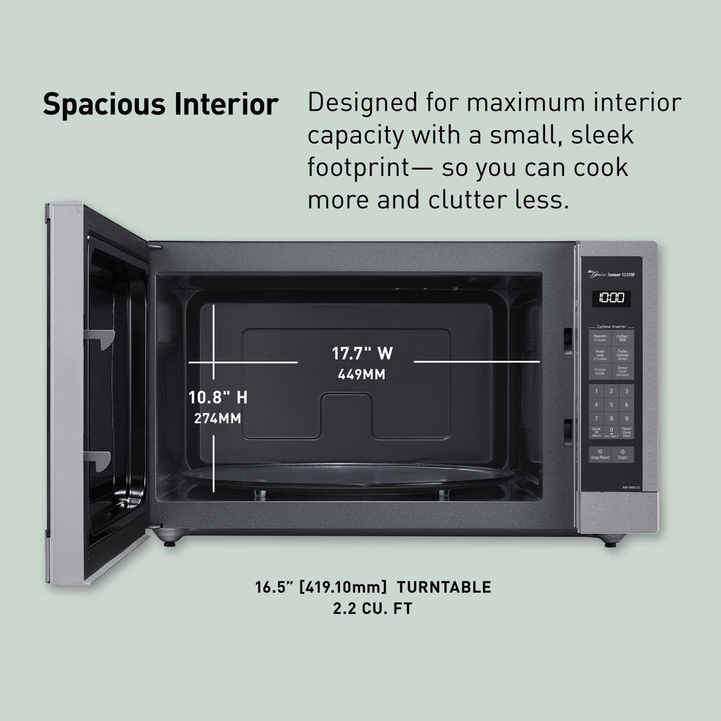 Panasonic Microwave Oven, Stainless Steel Countertop/Built-In Cyclonic Wave with Inverter Technology and Genius Sensor, 2.2 Cu. Ft, 1250W, NN-SN97JS