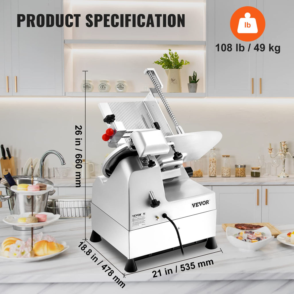 VEVOR Commercial Meat Slicer, 10 inch Electric Food Slicer, 240W Frozen Meat Deli Slicer, Premium Chromium-plated Steel Blade Semi-Auto Meat Slicer
