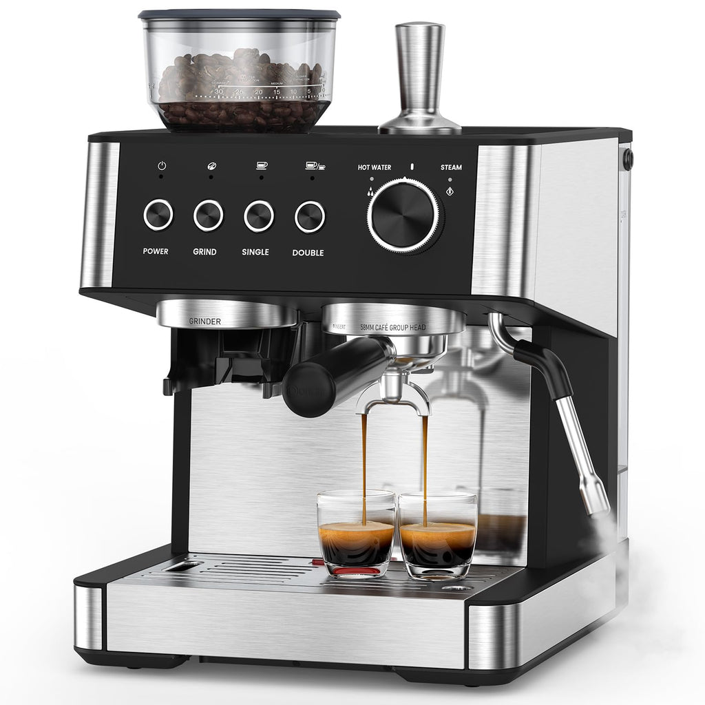 (2025 Upgrade)20 Bar Espresso Machine with Grinder & Milk Frother Steam Wand, Tamping Tools, Expresso Coffee Machines 58mm Commercial Espresso Maker