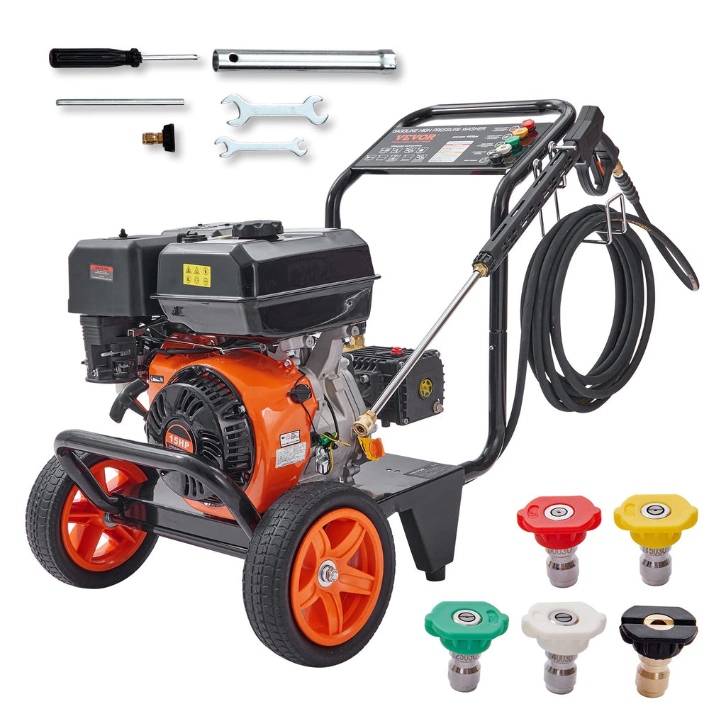 VEVOR Gas Powered Pressure Washer 3400 PSI 2.6 GPM, with Spray Gun and Extension Wand, 5 Quick Connect Nozzles, Copper Pump