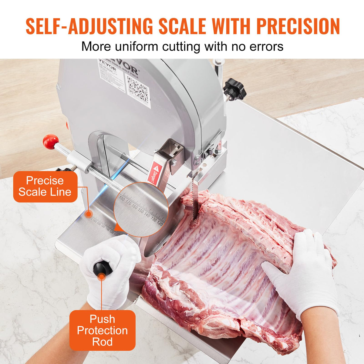 Commercial Electric Meat Bandsaw, 1500W Stainless Steel Countertop Bone Sawing Machine, Workbeach 19.3" x 15", 0.16-7.9 Inch Cutting Thickness