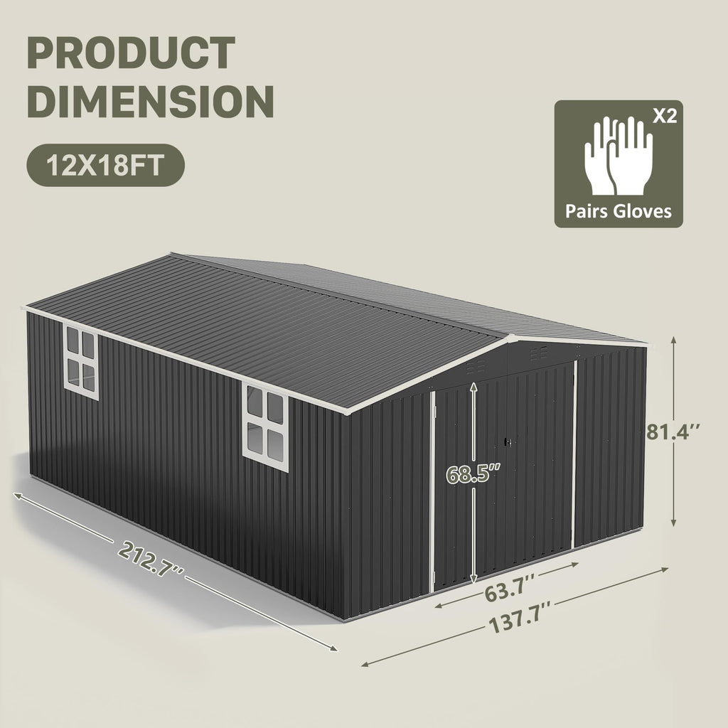 Polar Aurora 12x14 FT Outdoor Storage Shed, Garden Shed with Updated Frame Structure and Lockable Doors, Metal Tool Sheds for Backyard Garden Patio