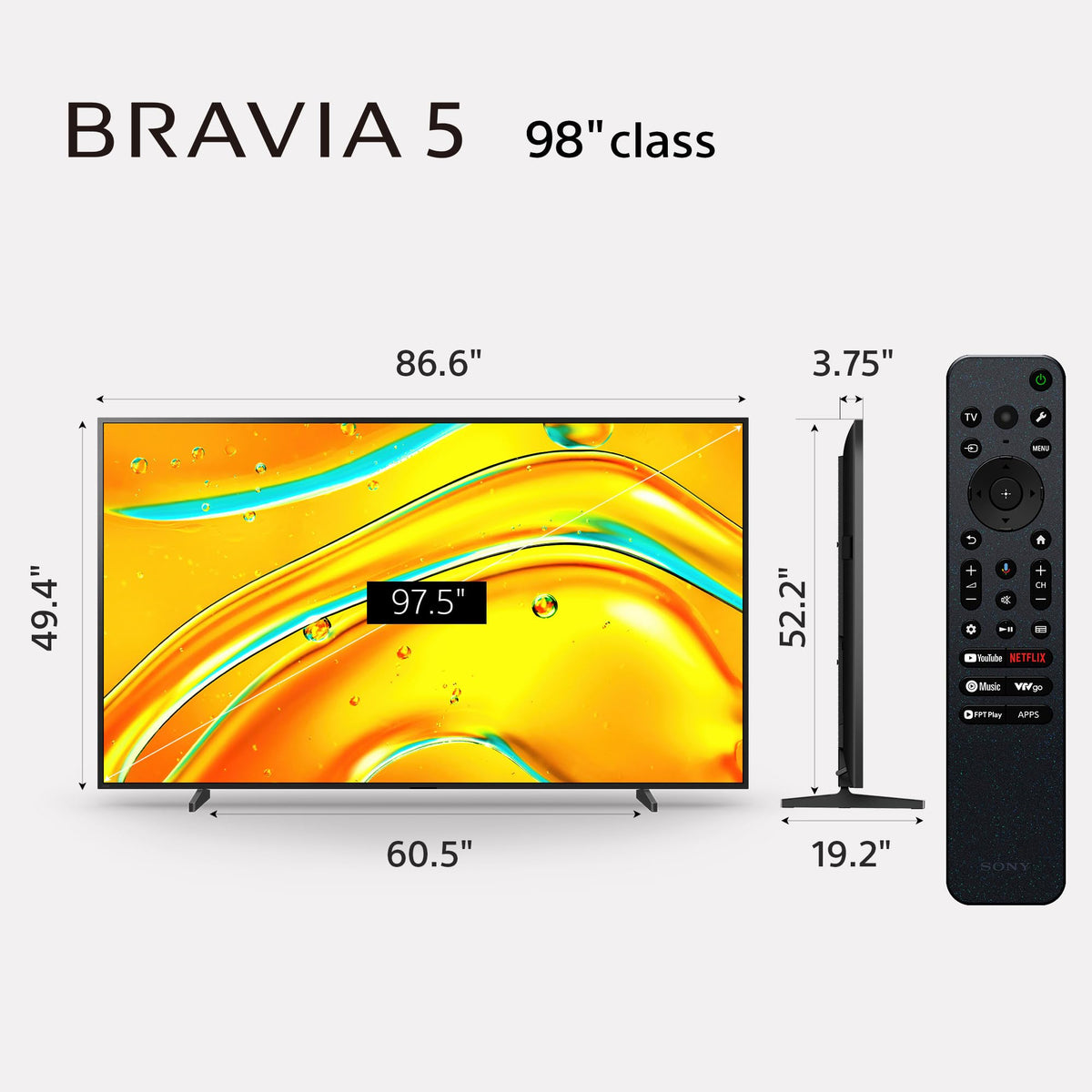 Sony BRAVIA 5 65 Inch TV, Mini LED, 4K Smart Google TV, XR Processor with AI Technology,120hz Television with Dolby Vision/Atmos, Exclusive Features