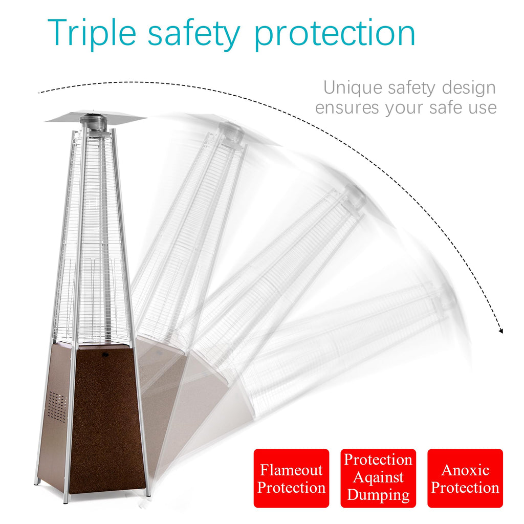 PAMAPIC Patio Heater, 42,000 BTU Quartz Glass Tube Brown Tower Propane Outdoor Heater with Cover