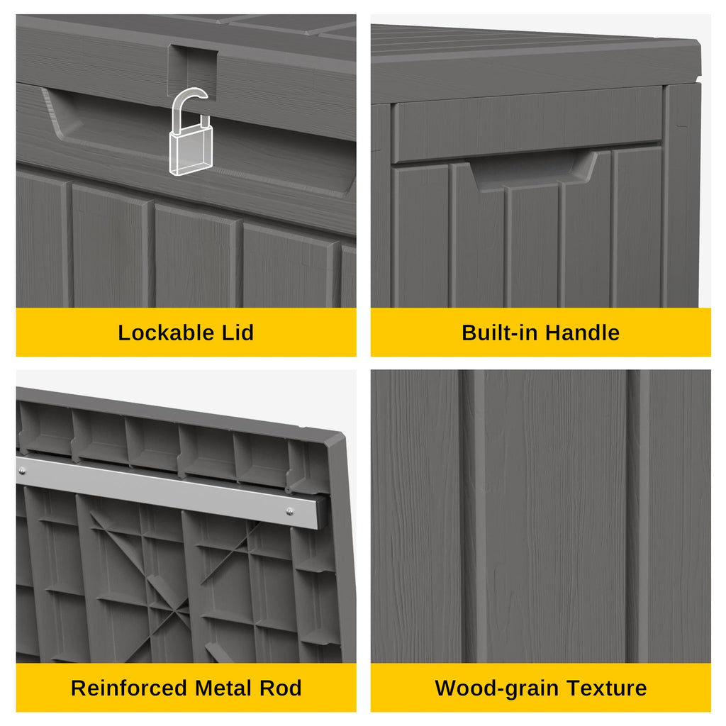 EAST OAK Outdoor Storage Box, 120 Gallon Deck Box with Stainless Steel Rods Large Resin Storage Bin for Patio Cushions, Garden Tools, Waterproof and