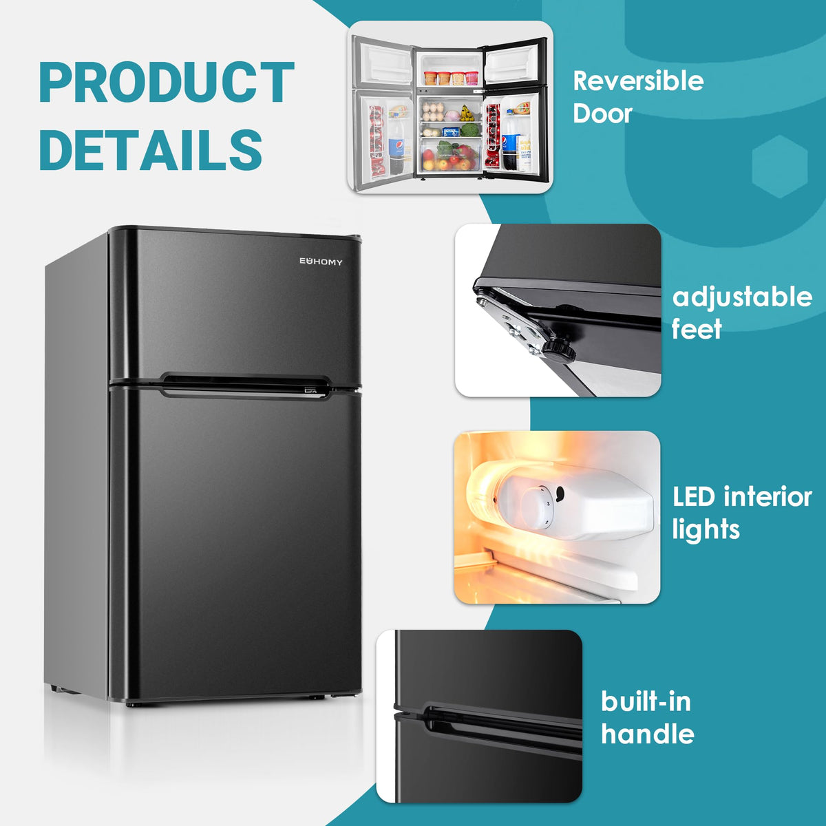 EUHOMY 7.4 Cu.Ft. Refrigerator with Freezer, 2 Door Fridge, Large Capacity,Adjustable Thermostat, Refrigerator for Kitchen/Dorm/Apartment/Garage