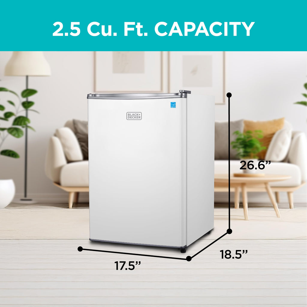BLACK+DECKER 1.7 Cu. Ft. Compact Refrigerator, ENERGY STAR Certified, Single Door Mini Fridge with Chiller Compartment, Personal Fridge for Home or